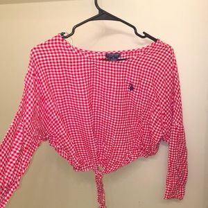 U.S. Polo Red Gingham Tie Top
